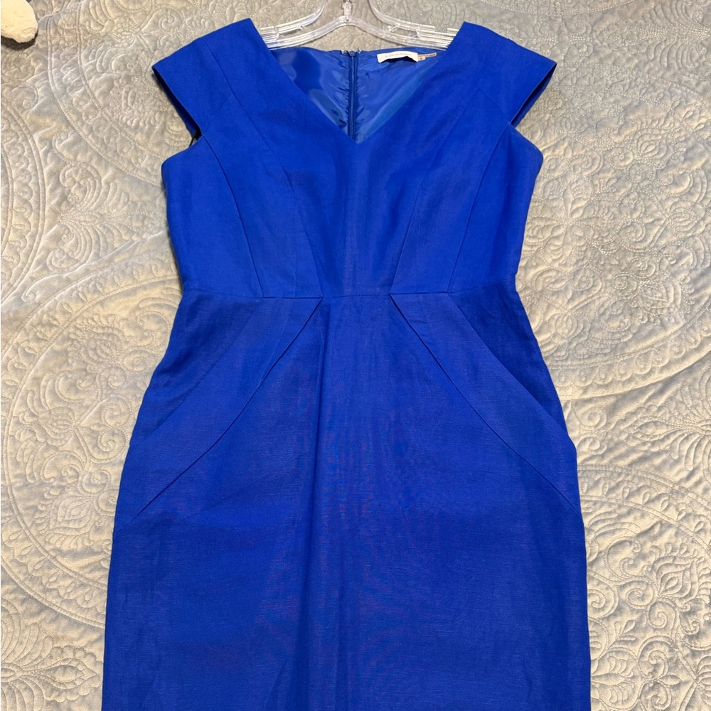 Elegant Linen Blue Dress by Calvin Klein (with pockets!)